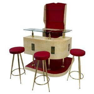 Straordinario Bar Art Deco Italiano attr. a Gio Ponti in Pergamena, anni 50